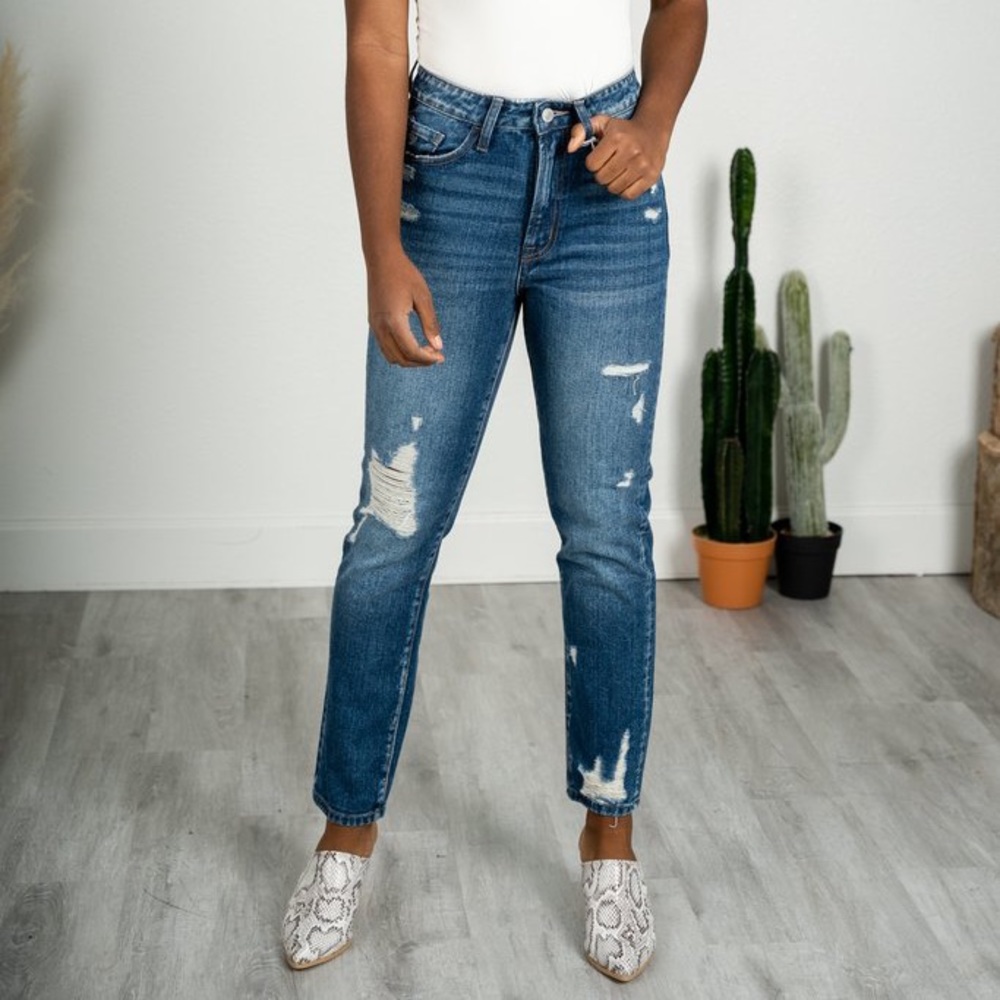 VERVET SUPER HIGH RISE DISTRESSED ANKLE SLIM JEANS